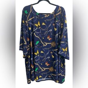 Attitudes Renee Como Jersey Raglan Sleeve Navy Blouse- Size 3X